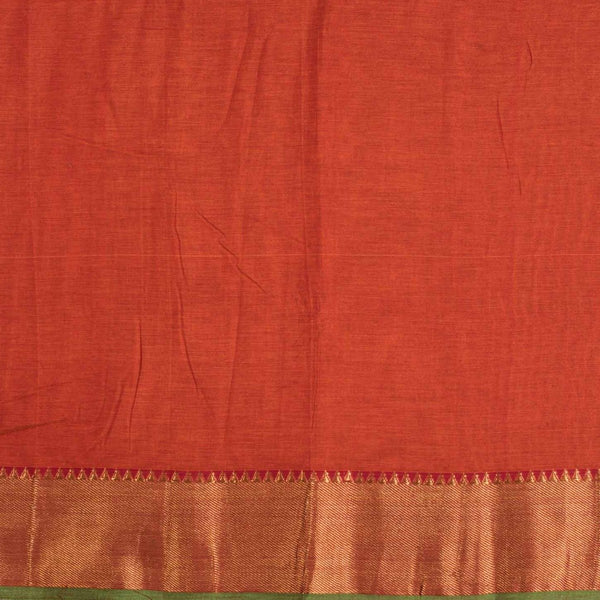 Orange Two Tone Mercerised Cotton With Two Side Ethnic Border Fabric for Sarees and Kurtis