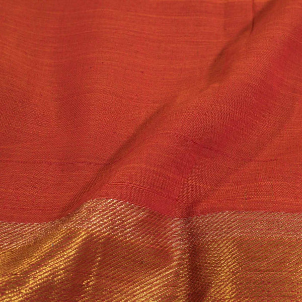 Orange Two Tone Mercerised Cotton With Two Side Ethnic Border Fabric for Sarees and Kurtis