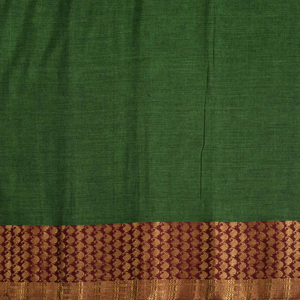 Fern Green Colour Mercerised Cotton With Two Side Paisley Border Fabric for Sarees and Kurtis