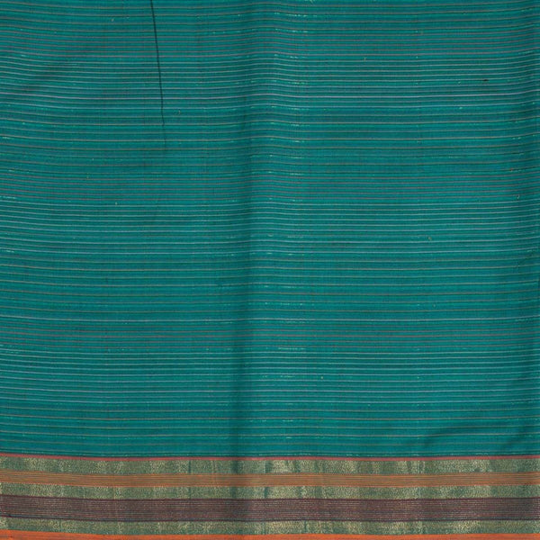 Peacock Green Colour Mercerised Cotton With Two Side Zari Border Fabric for Sarees and Kurtis