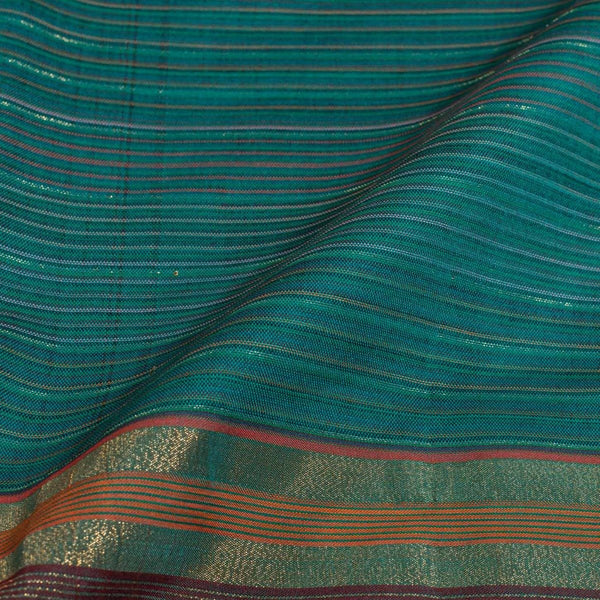 Peacock Green Colour Mercerised Cotton With Two Side Zari Border Fabric for Sarees and Kurtis