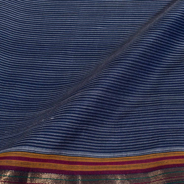 Navy Blue Colour Mercerised Cotton With Two Side Zari Border Fabric for Sarees and Kurtis