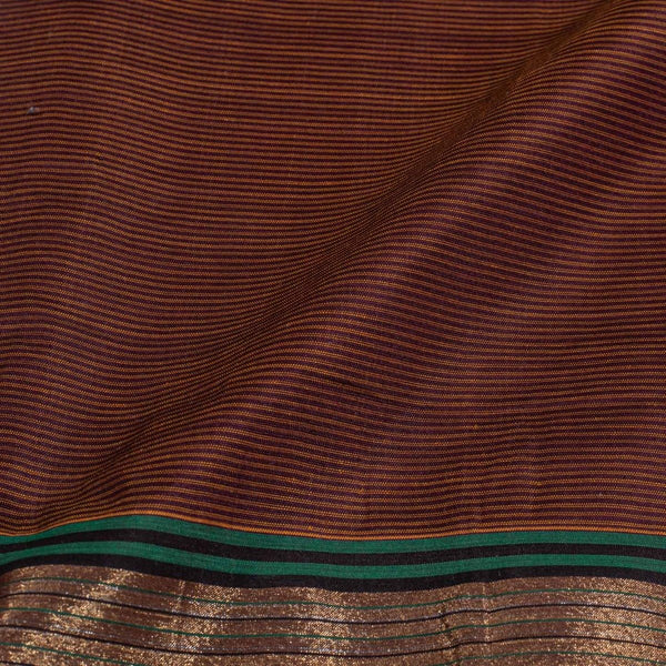 Coffee Brown Two Tone Mercerised Cotton With Two Side Zari Border Fabric for Sarees and Kurtis