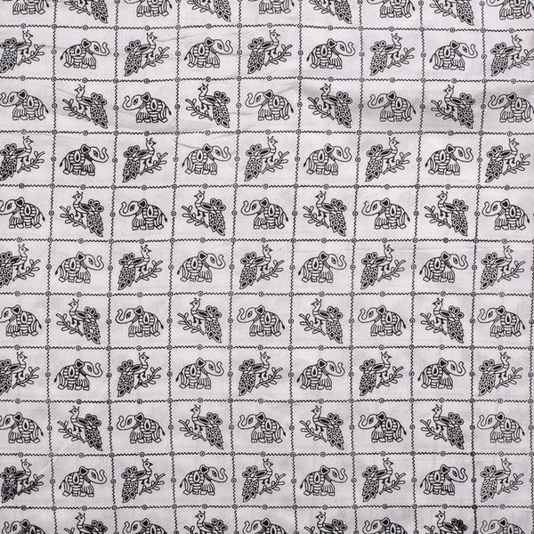 White Colour Quirky Print Spun Dupion Type Cotton Fabric