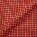 Red Orange Colour Checks Washed Slub Cotton Fabric