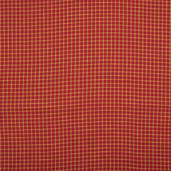 Red Orange Colour Checks Washed Slub Cotton Fabric
