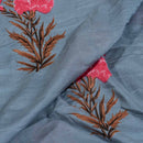 Steel Blue Colour Floral Print Muslin Feel Viscose Fabric