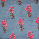 Steel Blue Colour Floral Print Muslin Feel Viscose Fabric