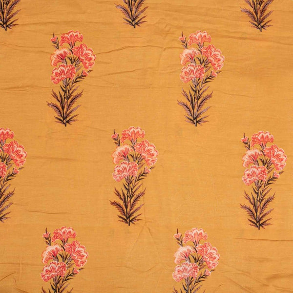 Mustard  Colour Floral Print Muslin Feel Viscose Fabric
