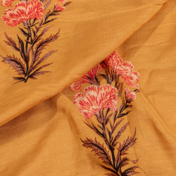 Mustard  Colour Floral Print Muslin Feel Viscose Fabric