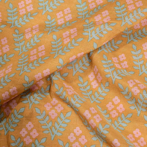 Mustard  Colour Floral Print Muslin Feel Viscose Fabric