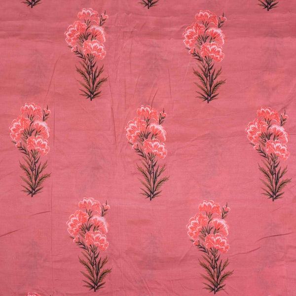 Coral Colour Floral Print Muslin Feel Viscose Fabric