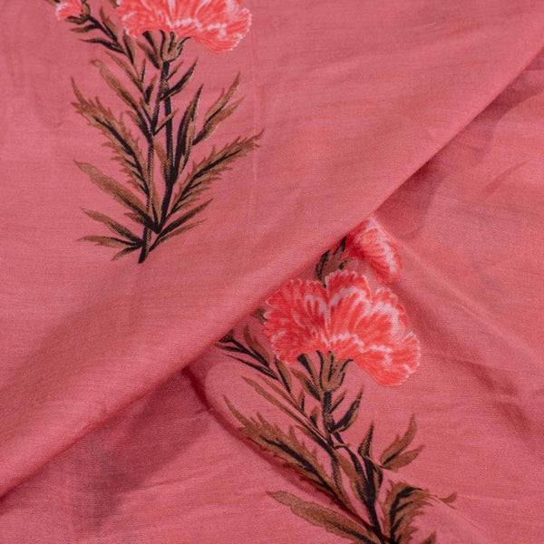Coral Colour Floral Print Muslin Feel Viscose Fabric