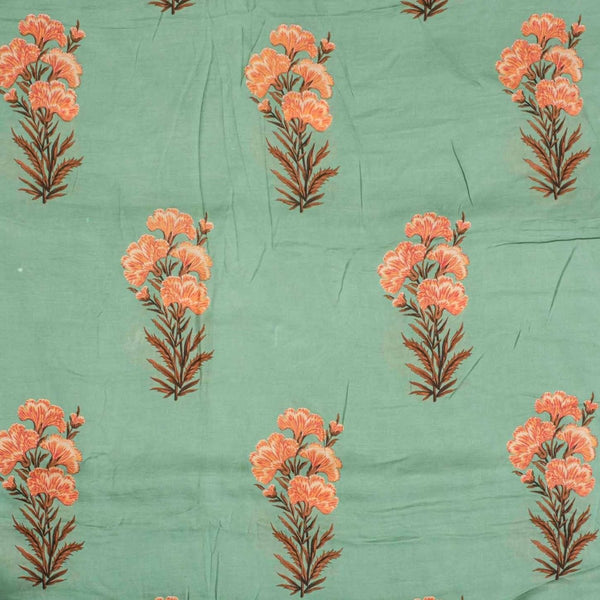 Shale Green Colour Floral Print Muslin Feel Viscose Fabric