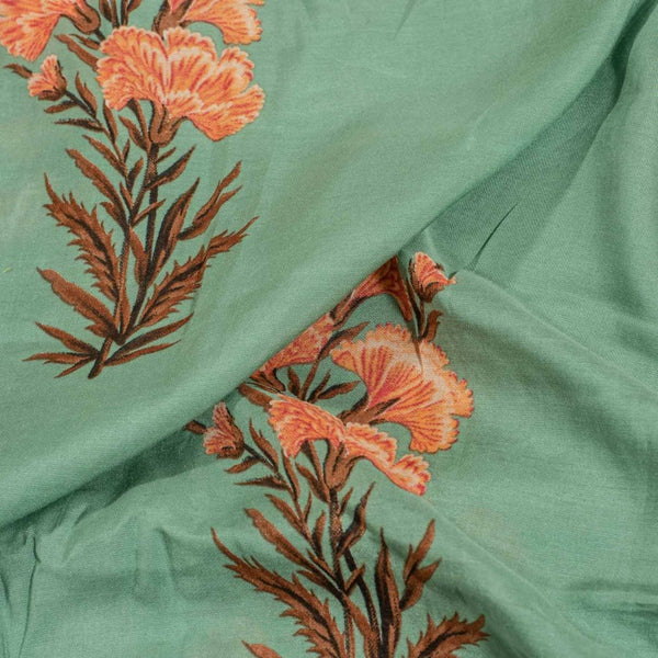 Shale Green Colour Floral Print Muslin Feel Viscose Fabric
