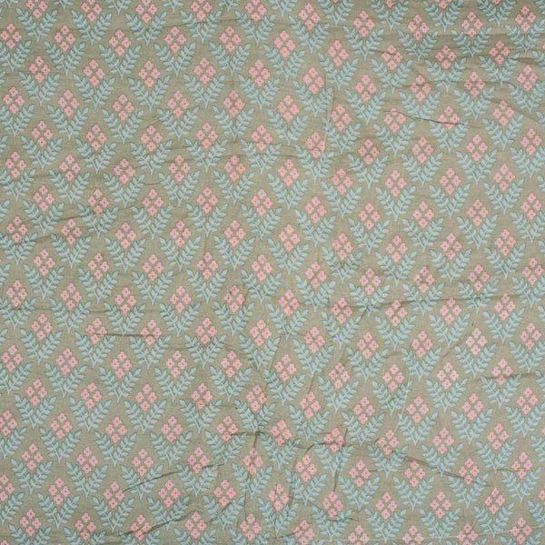 Shale Green Colour Floral Print Muslin Feel Viscose Fabric