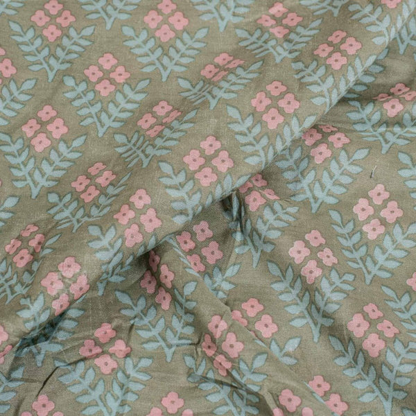 Shale Green Colour Floral Print Muslin Feel Viscose Fabric