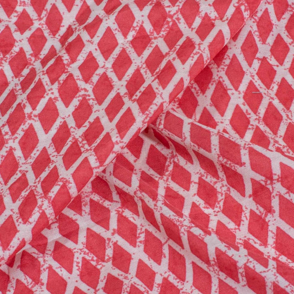 Paradise Pink Colour Geometric Print Muslin Feel Viscose Fabric