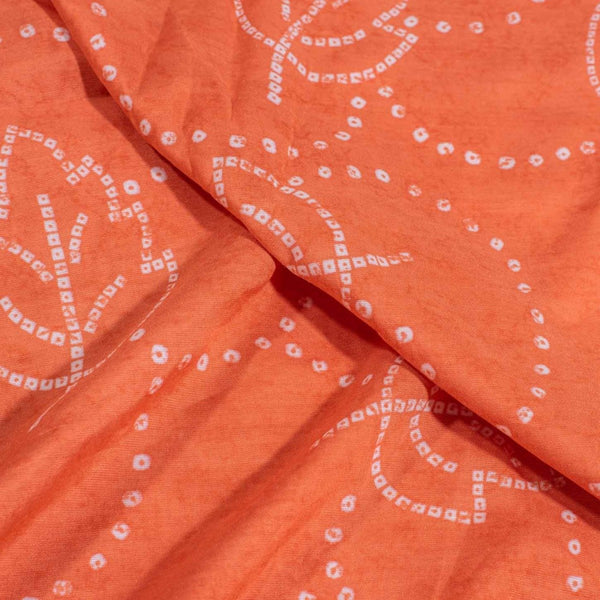 Carrot Orange Colour Bandhani Print Muslin Feel Viscose Fabric