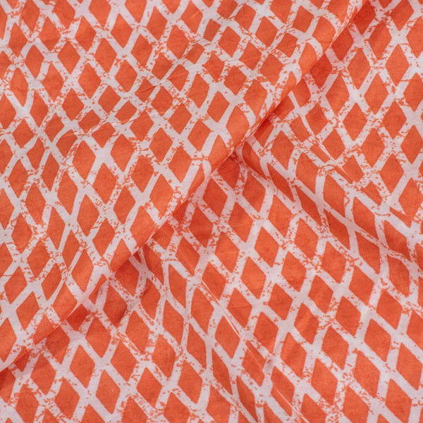 Carrot Orange Colour Geometric Print Muslin Feel Viscose Fabric