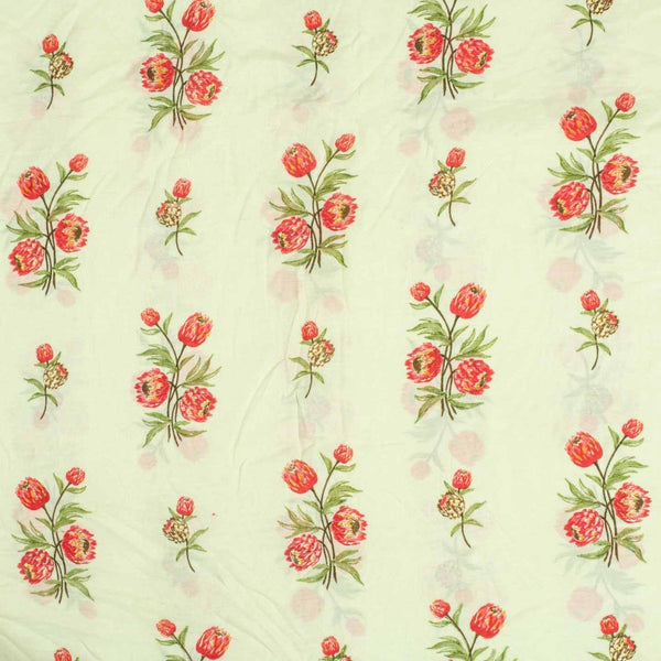 Pastel Green Colour Floral Print Muslin Feel Viscose Fabric