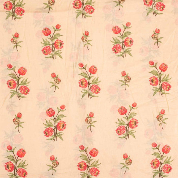 Beige Colour Floral Print Muslin Feel Viscose Fabric