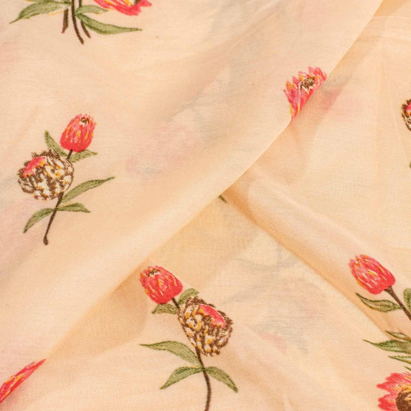 Beige Colour Floral Print Muslin Feel Viscose Fabric