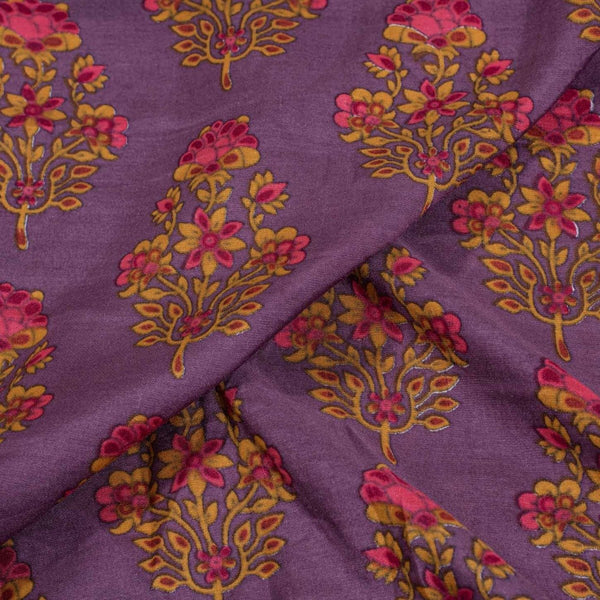 Dark Purple Colour Floral Print Muslin Feel Viscose Fabric