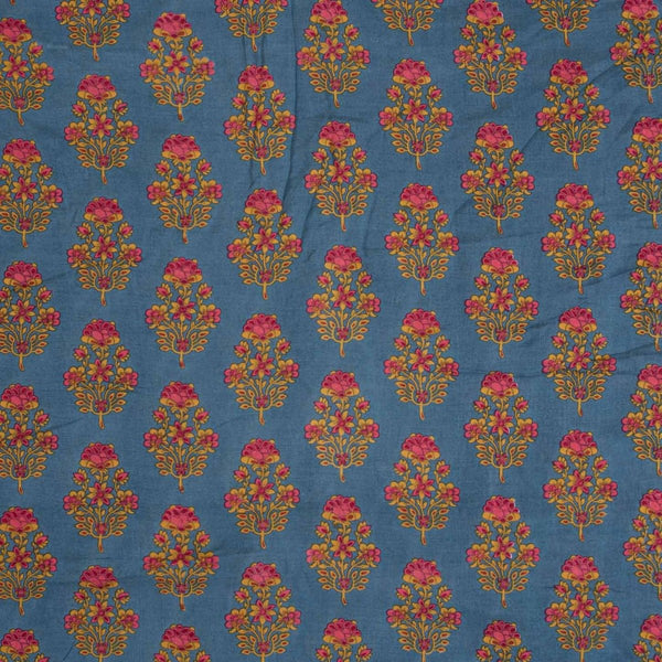 Dark Blue Colour Floral Print Muslin Feel Viscose Fabric