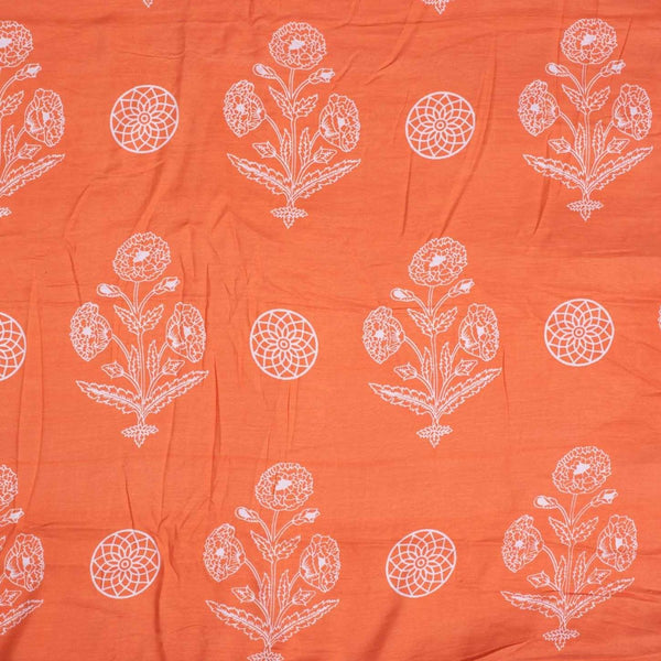 Peach Orange Colour Floral Print Muslin Feel Viscose Fabric