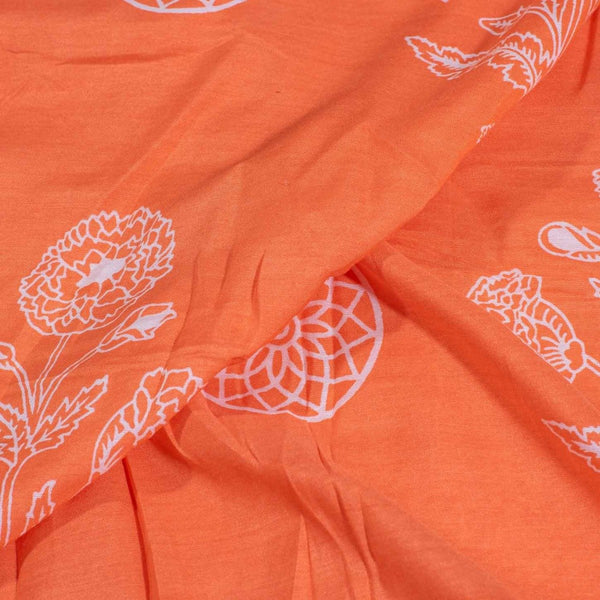 Peach Orange Colour Floral Print Muslin Feel Viscose Fabric