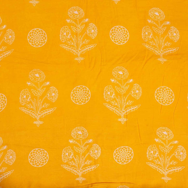 Golden Orange Colour Floral Print Muslin Feel Viscose Fabric