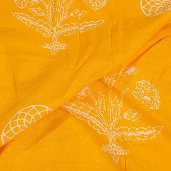 Golden Orange Colour Floral Print Muslin Feel Viscose Fabric