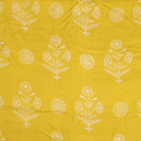 Yellow Colour Floral Print Muslin Feel Viscose Fabric