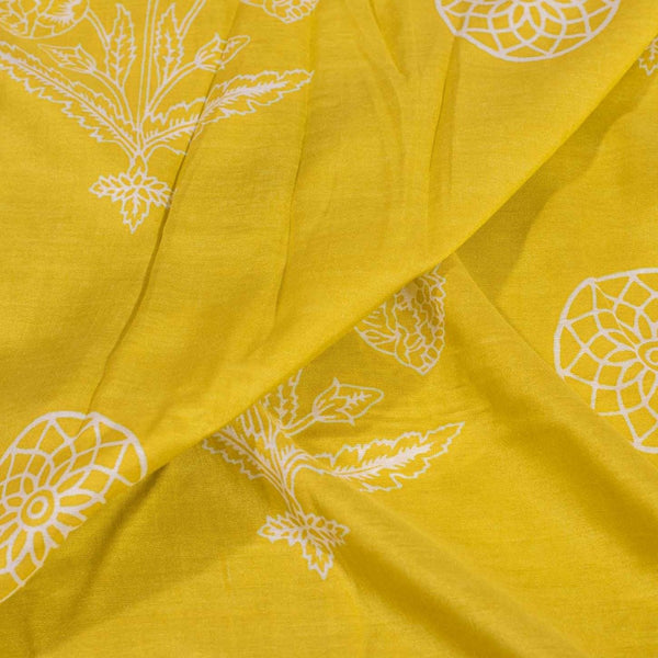 Yellow Colour Floral Print Muslin Feel Viscose Fabric