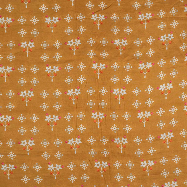 Mustard Orange Colour Geometric Print Muslin Feel Viscose Fabric