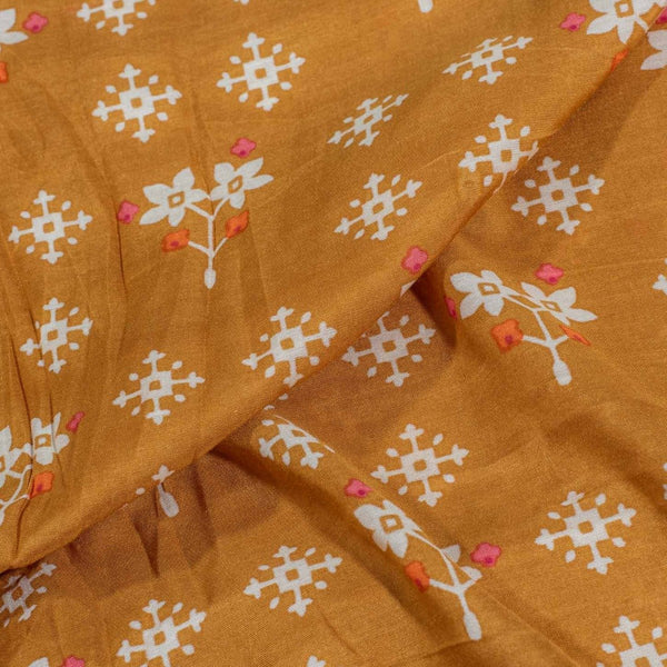 Mustard Orange Colour Geometric Print Muslin Feel Viscose Fabric