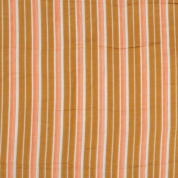 Mustard Orange Colour Stripes Print Muslin Feel Viscose Fabric