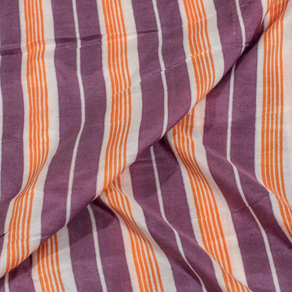 Purple Colour Stripes Print Muslin Feel Viscose Fabric