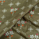 Olive Colour Floral Print Muslin Feel Viscose Fabric