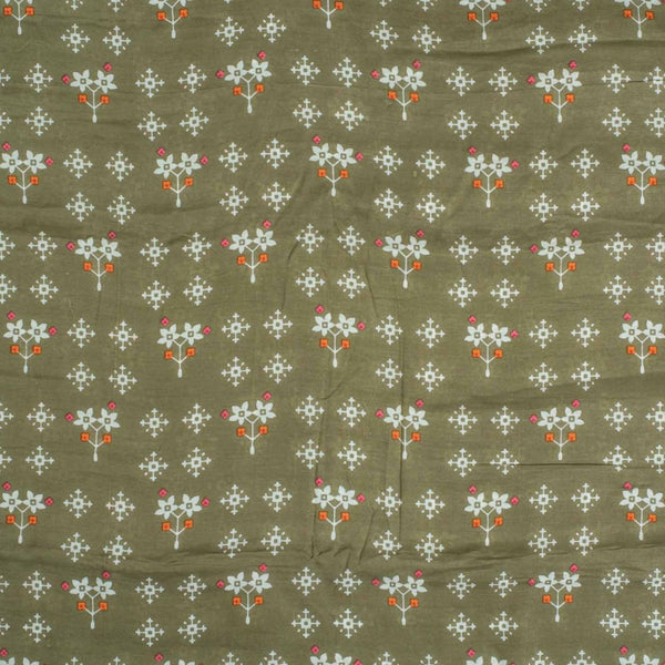 Olive Colour Floral Print Muslin Feel Viscose Fabric