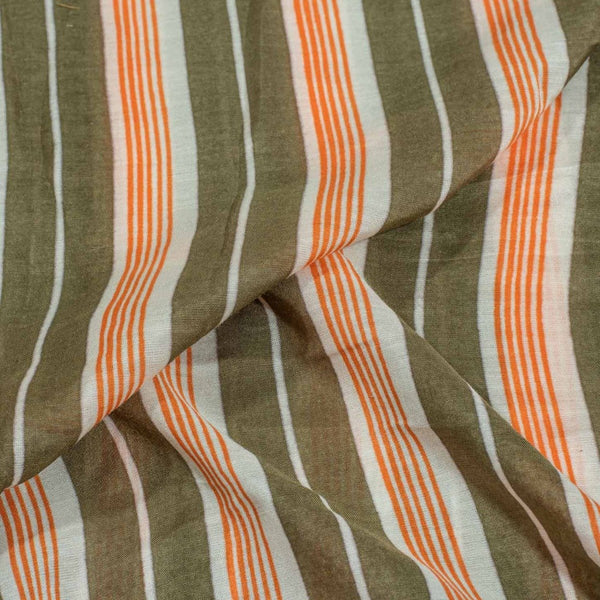 Olive Colour Stripes Print Muslin Feel Viscose Fabric