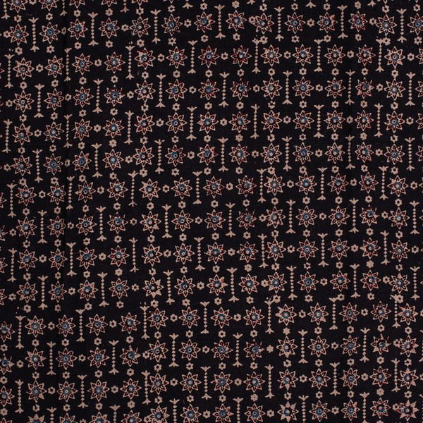 Black Colour Floral Block Print Cotton Fabric
