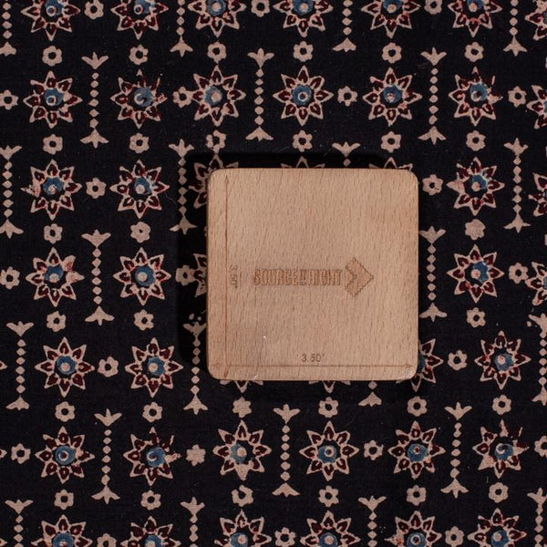 Black Colour Floral Block Print Cotton Fabric