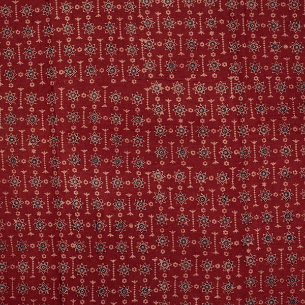 Red Maroon Colour Floral Block Print Cotton Fabric