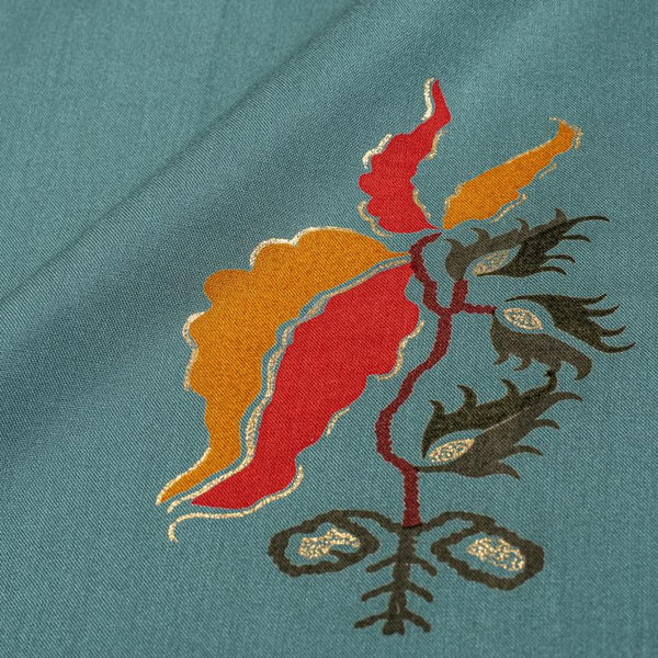 Mineral Blue Colour Discharge Foil Print Rayon Fabric