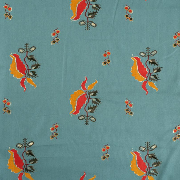 Mineral Blue Colour Discharge Foil Print Rayon Fabric