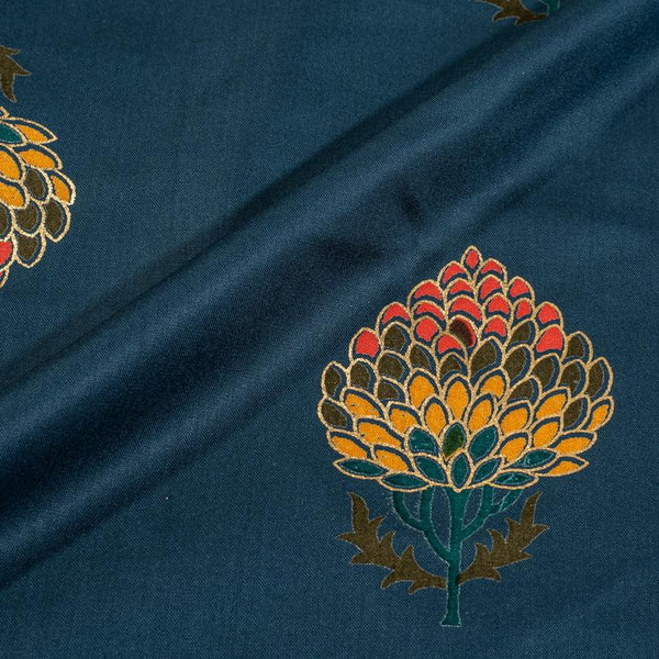 Blue Coral Colour Discharge Foil Print Rayon Fabric