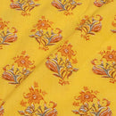 Yellow Colour Floral Screen Print Cotton Fabric 