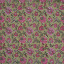 Laurel Green Colour Floral Screen Print Cotton Fabric 